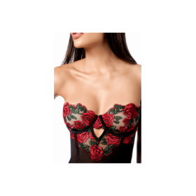 Babydoll sexy à armatures Mapalé broderie roses et string 